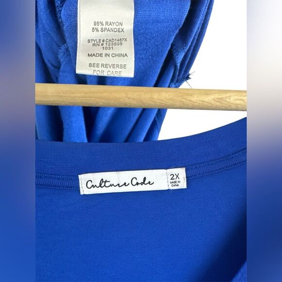 Culture Code Women’s Long Blue Flowy Stretchy Short Sleeve Dress Plus Sz 2X - Picture 5 of 6